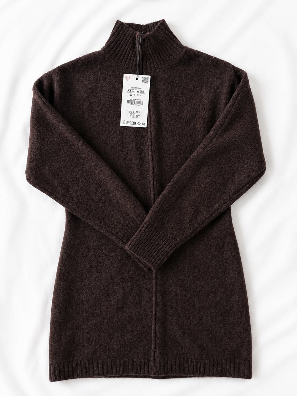 Zara Brown Zip Mock Neck Sweater Dress